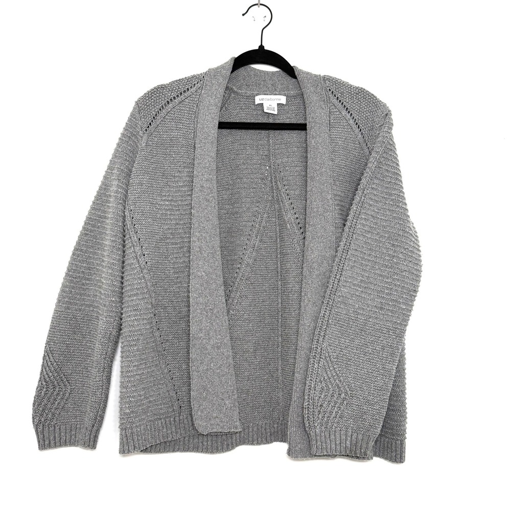 Liz Claiborne Gray Textured Knit Open Front Cardigan XL